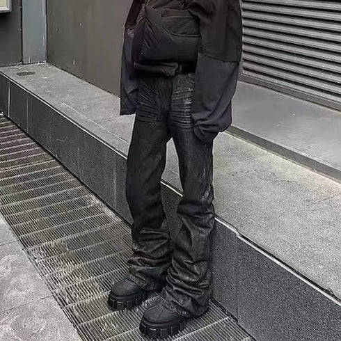 High Street Baggy Flare Jeans for Men Y2k Denim Trousers