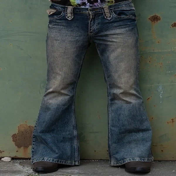 European and American Punk Retro Men's Flared Trousers, Fashionable Street Jeans for Autumn and Winter