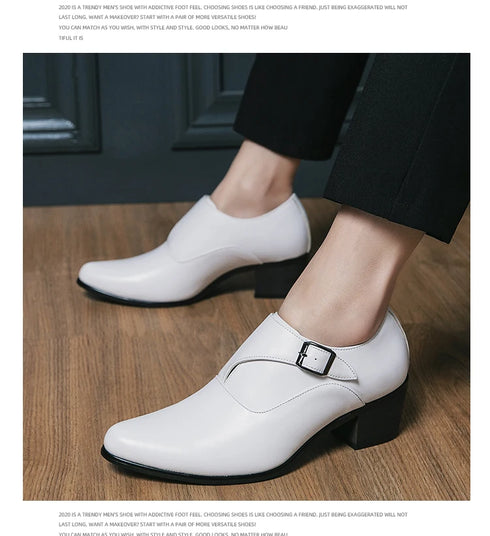 Leather Shoes for Men Cuban Style Heightening Wedding and Business Casual Footwear