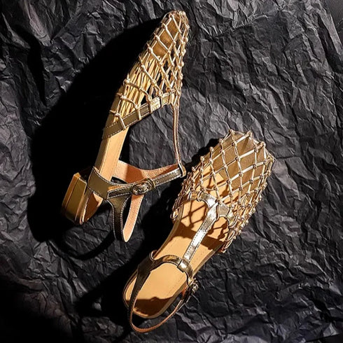 Woven Mesh Square Toe Low Heel Mules Sandals For Women