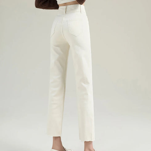 Slim Straight Elastic Denim Pipe Pants for Women - Versatile All-Season Trousers with Pockets and Tie Dye Details for Trendy Fall Outfits