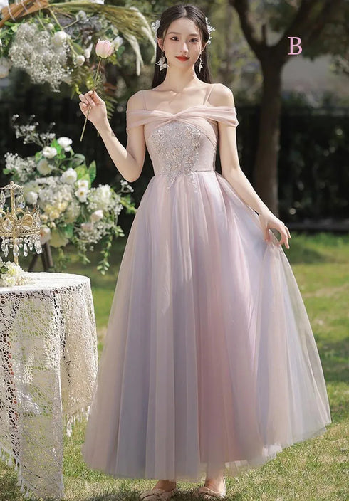 Bridesmaid Dress Floor Length Tulle Ruched Sweetheart Neckline Built In Bra Elegant Party Gown Wedding Dress