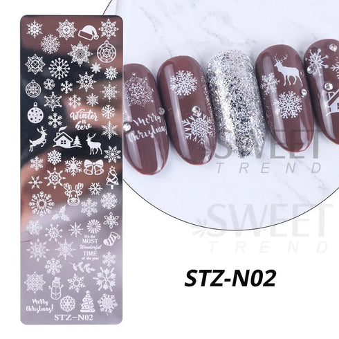 Winter Wonderland Nail Art Stamping Plate with Snowflake, Butterfly, and Rose Leaf Designs - Perfect for DIY Christmas Nail Polish Printing Template Tool