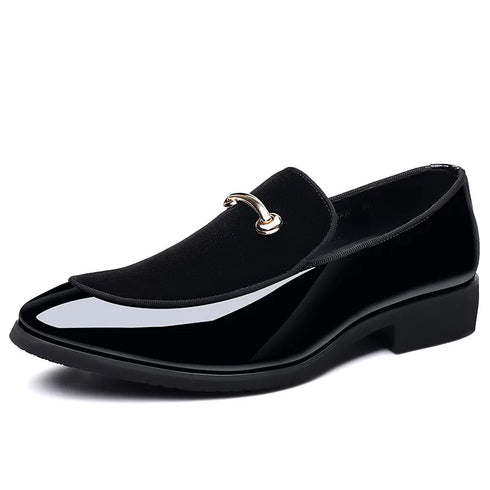 Elegant Pointed Toe Patent Leather Loafers for Men - Formal Oxford Dress Shoes Perfect for Weddings, Parties, and Office Occasions