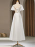 Backless A-Line Bridesmaid Dress With Puff Flower Appliques And Tulle Ankle-Length