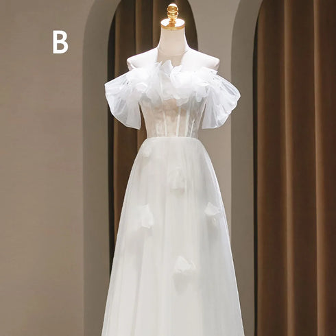 Backless A-Line Bridesmaid Dress With Puff Flower Appliques And Tulle Ankle-Length