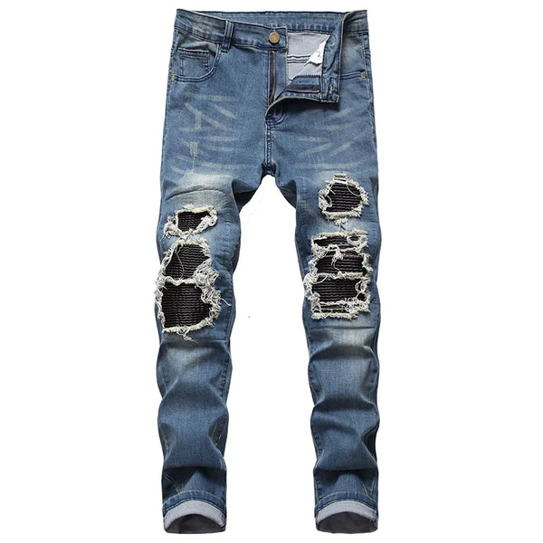 Men's Ripped Jeans Slim Fit Hip Hop Denim Trousers