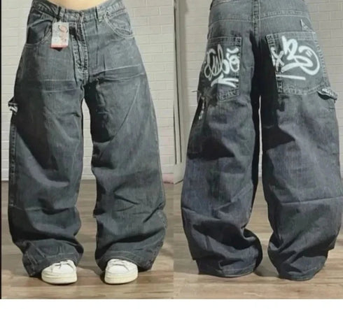 Baggy Jeans Streetwear Harajuku High Waist Multi Pocket Washed Denim Jeans For Men And Women