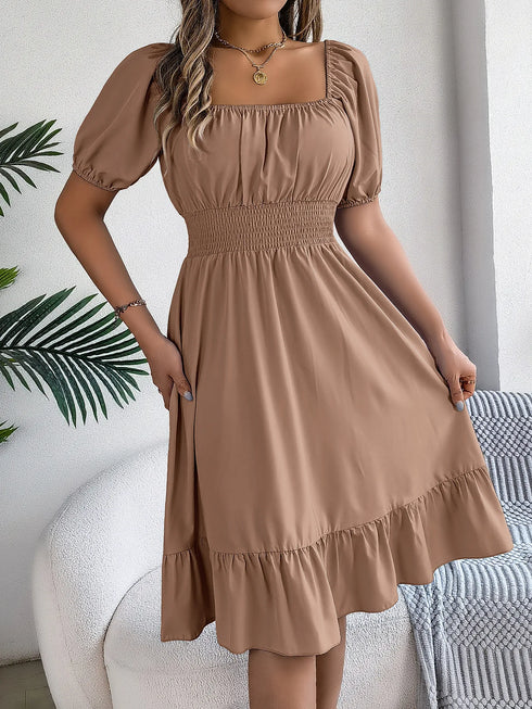 Women's Midi Dresses Casual Square Neck Ruffle Edge Dress