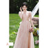 Off Shoulder Bridesmaid Dress Elegant Bubble Sleeve Floral Print Aline Gown For Party