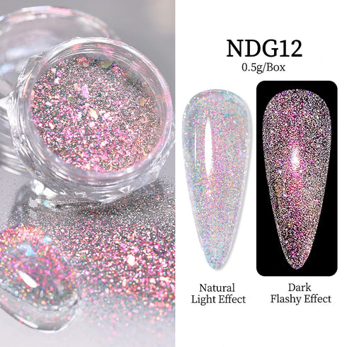 Sparkly Chameleon Nail Glitter Flakes - Irregular Gradient Sequins Powder for Gel Polish Nail Manicure Decoration and DIY Charms