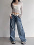 Baggy Wide Leg Vintage Y2K Jeans for Women - Trendy Kpop Gyaru Streetwear High Waist Denim Pants Perfect for Fall Outfits with Jeans and Harajuku Style