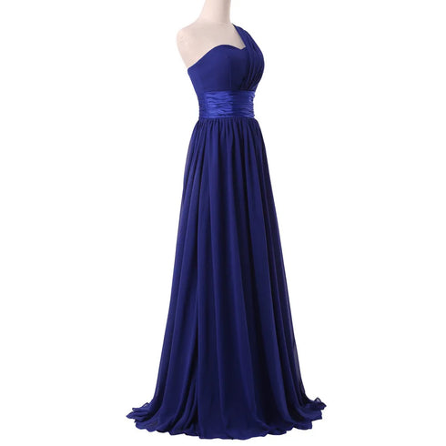 Bridesmaid Dress A Line Chiffon One Shoulder Pleated Back Lace Up Floor Length Wedding Dress