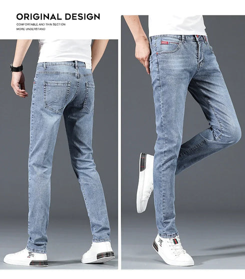 Slim Gray Blue Skinny Jeans for Men - Casual Denim Trousers