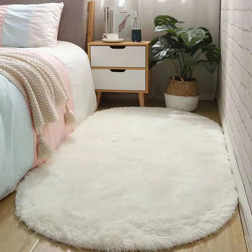 Oval Plush Rugs for Bedroom and Living Room Decor Non Slip Furry Carpet Hand Washable