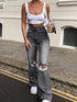 High Waist Ripped Boot Cut Jeans For Women Casual Trousers
