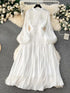 French Luxury Folds Wedding Formal Occasion Dress Women Stand Puff Sleeve Pleated Holiday Chic Robe