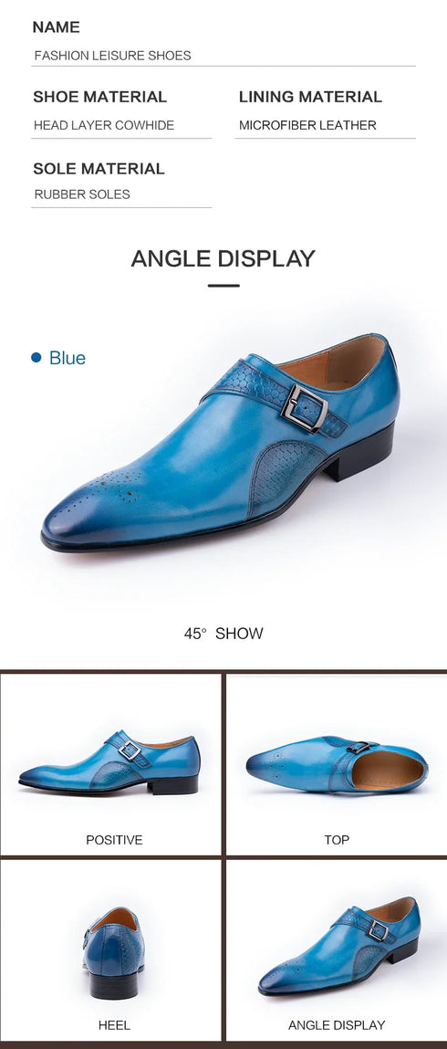 Elegant Handmade Leather Monk Loafer Shoes for Men - Breathable Formal Dress Footwear with Pointed Toe Design, Ideal for Daily Wear and Special Occasions