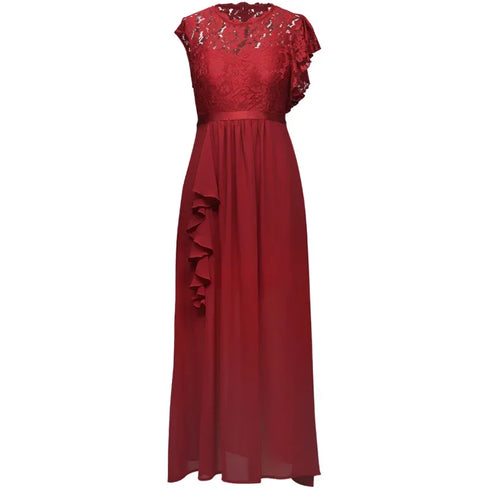 Harajuku Vintage Elegant Long Maxi Dress Stylish Party Wedding Dress with Spliced Lace Chiffon