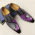Handmade Leather Oxford Shoes with Metal Buckle - Gray Purple Business Formal Attire