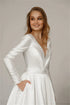 Satin A-Line Long Sleeve Wedding Dress With V-Neck And Lace Up Back, Custom Made Bridal Gown