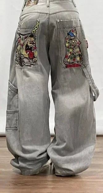 Baggy Jeans Women Wide Leg High Waist Vintage Washed Print Streetwear Casual Everyday Relaxed Fit