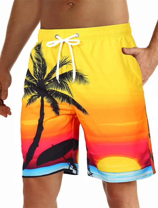 Men's Board Shorts Swim Shorts Drawstring 3D Coconut Tree Beach Shorts