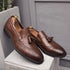 Luxury Black Low Heeled Tassels Loafers for Men Business Dress Shoes