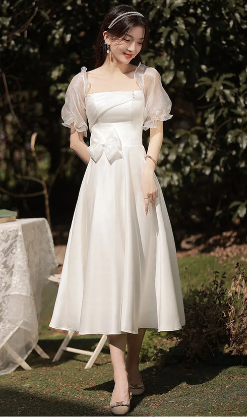 Bridesmaid Dress Floor Length Jersey Gown With Ruched Bow Sweetheart Neckline For Wedding Party Dress