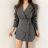 Premium Spring Double Belt Suit Coat for Women - Slimming A-Line Short Dress