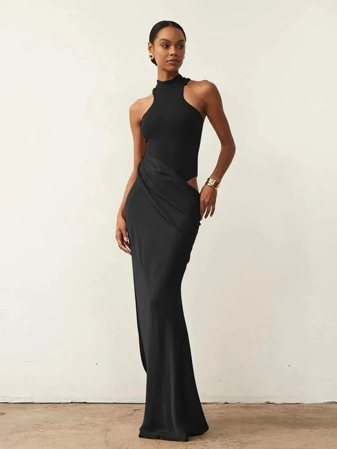 JULISSA MO Satin Sexy Hollow Out Maxi Dress for Elegant Parties