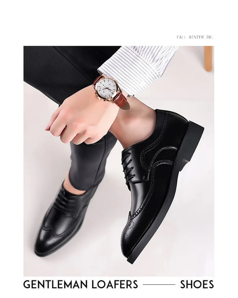 Men Classic Retro Brogues Lace Up Business Leather Shoes Formal Office Flats Wedding Party Oxford Shoes