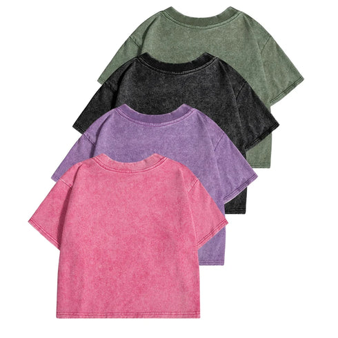 Slim Washed Cotton T-Shirt Women Casual Sport Short Sleeve Retro Tee Shirt