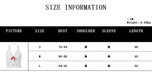 FZCSPEED Sleeveless Printed Halterneck V-neck Crop Top Backless Cherry Print Bow Slim Fit Crop Top