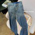 High Waist Jeans for Women Wide-Leg Straight Pants with Rhinestones