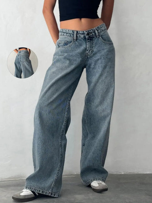 Baggy Boyfriend Jeans for Women Low Rise Straight Leg Streetwear Denim