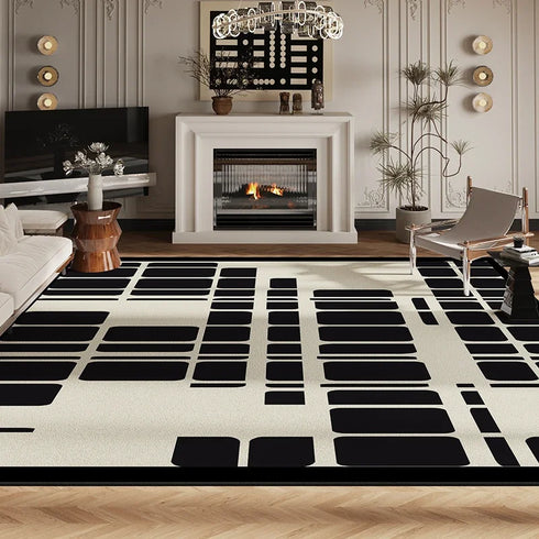 Luxury Living Room Decoration Black White Carpet French Style Area Rug Anti-slip Floor Mat
