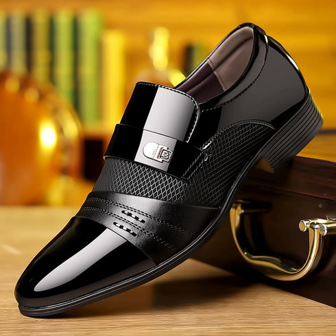 Men's Slip On Business Shoes Glossy Pointed Toe Office Footwear for Evening Parties