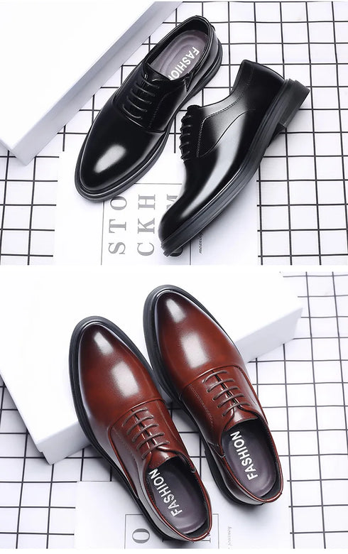 Elegant Men's Dress Shoes - Classic Formal Oxfords for Business, Office, and Wedding Occasions - Stylish Lace-up Casual Leather Footwear with Pointed Toe Design