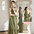 Backless Satin Sleeveless Ankle-Length Evening Dress for Bridesmaid Dress with Built-In Bra and Bow