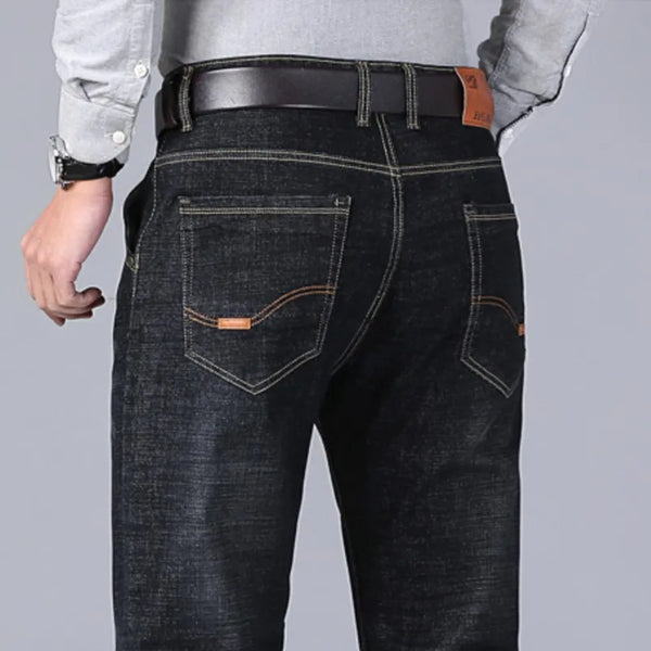 Men Denim Jeans Casual Fashion Business Pants Classic Fit Trousers Plus Size