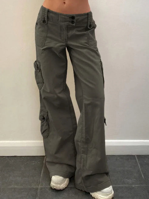 Vintage-Inspired Low Waist Y2K Cargo Pants for Women - Trendy Straight Denim Jeans with Pockets for Effortless Streetwear Looks and Fall Outfits with Jeans