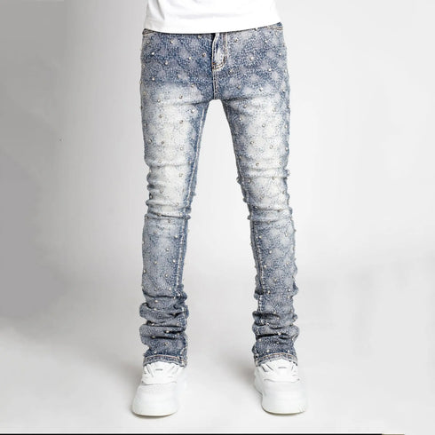 Stretchy Personality Stacked Denim Pants for Men – Fashion Pearls Rhinestone Skinny Jeans