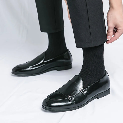 Men's Leather Formal Monk Shoes for Business Office and Wedding Events