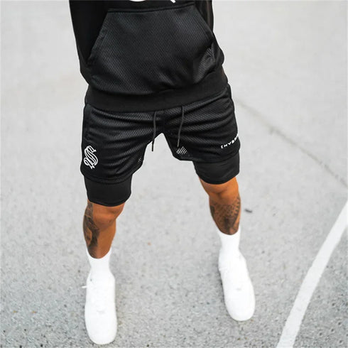 Summer Mesh Sports Shorts Men 2 In 1 Jogging Running Gym Fitness