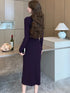 Purpled Elegant Pleated Bodycon Suit Dress for Women Chic Formal Dress