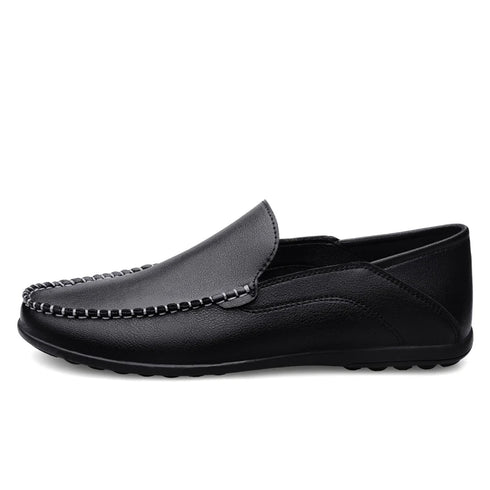 Luxury Genuine Leather Men's Casual Slip-On Loafers, Italian Moccasins, Breathable and Comfortable Boat Shoes in Plus Sizes 46 and 47