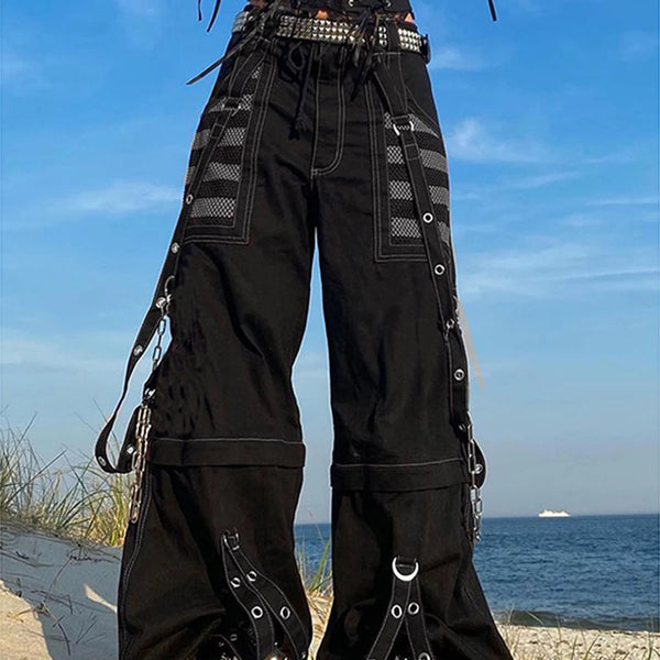 Cargo Jeans For Women Loose Fit Striped Zipper Button Closure Casual Trousers With Pockets