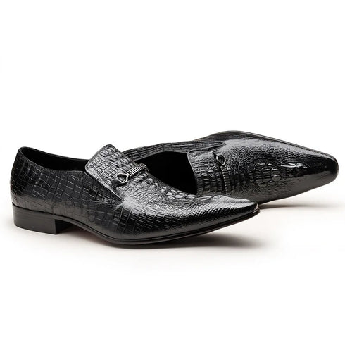 Elegant Alligator Pattern Men's Slip-on Leather Dress Shoes for Office and Casual Business Wear - Luxury Formal Loafers for Men