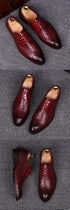 Elegant Plaid Pointed Toe Lace-Up Men's Leather Oxfords - Stylish Casual Business Dress Shoes for Formal Occasions